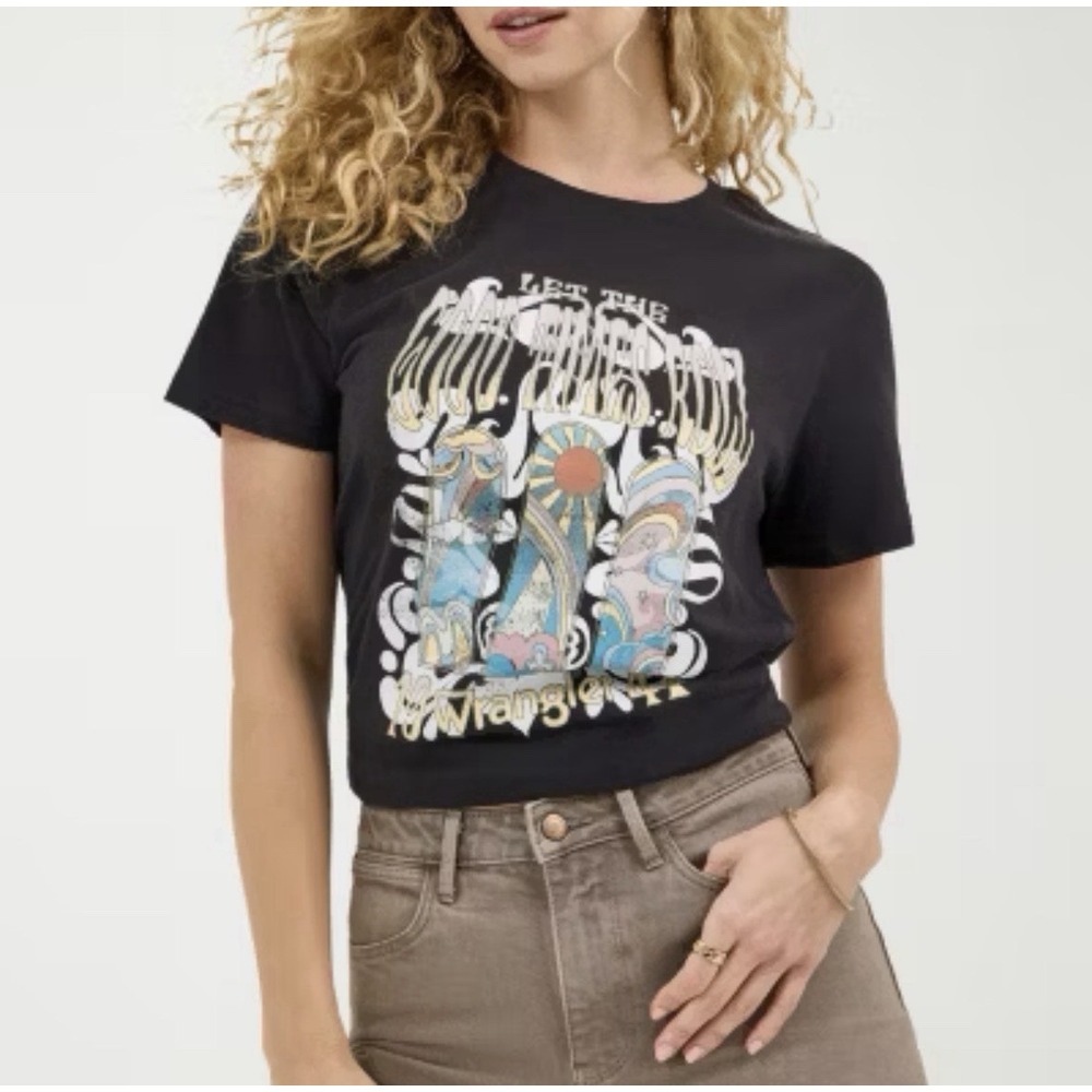 Wrangler Women's XL Good Times Roll T-shirt Black Hippie‎ Chill Good Vibes NEW
